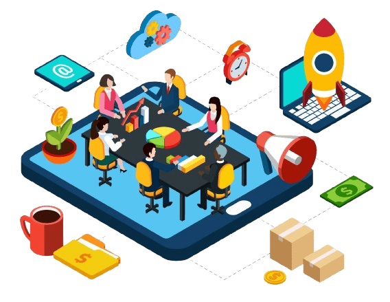 Team discussing benefits of digital marketing for business growth